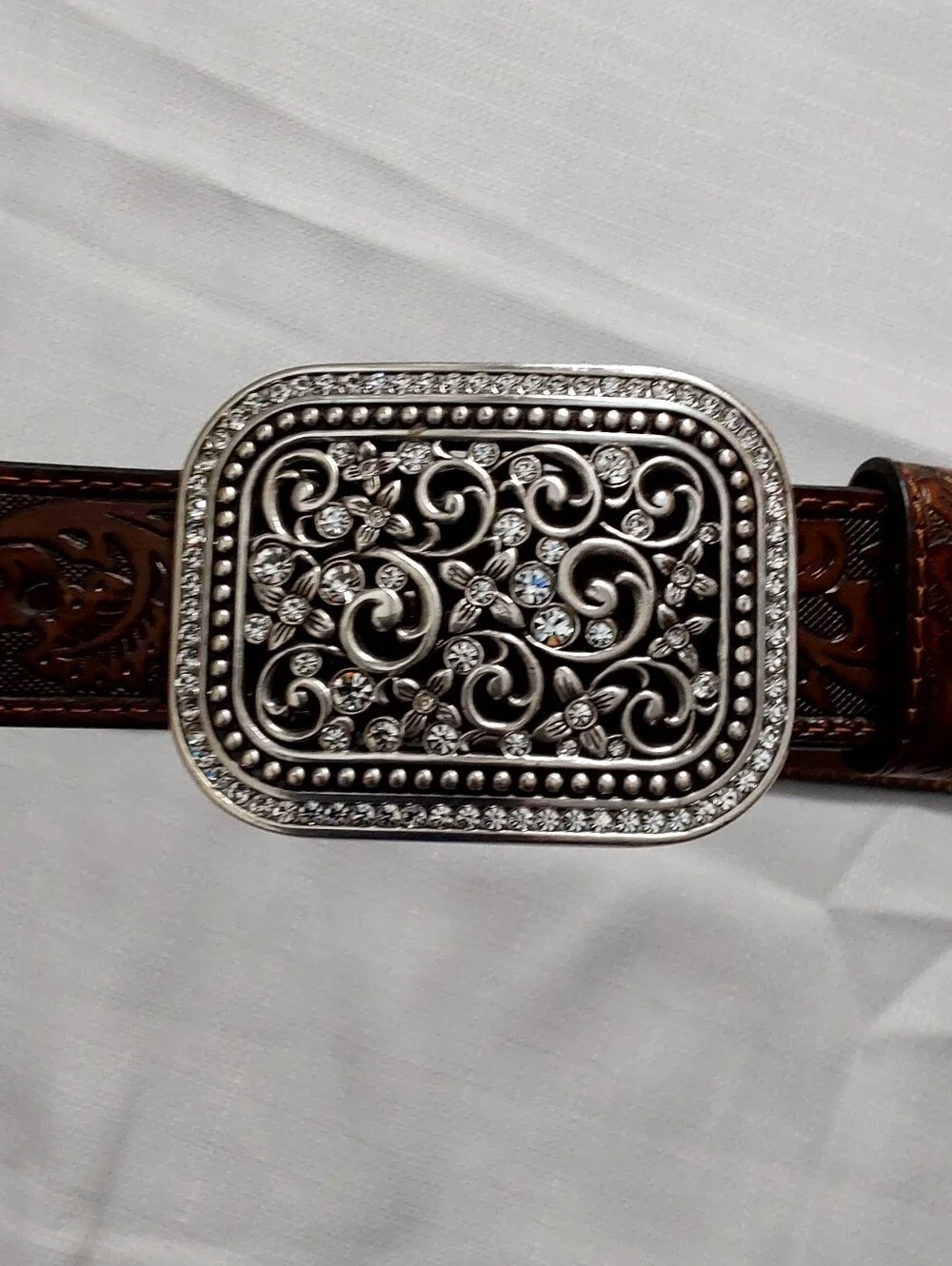 Ariat  Western Filigree Rhinestone  Buckle Embossed Leather Belt
